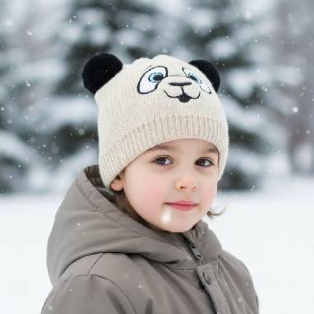 Детска плетена шапка мече в бежов цвят