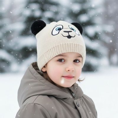 Детска плетена шапка мече в бежов цвят