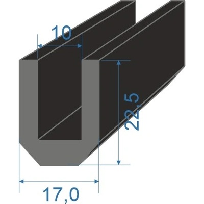05352855 Pryžový profil tvaru "U", 22,5x17/10mm, 60°Sh, EPDM, -40°C/+100°C, černý – Sleviste.cz