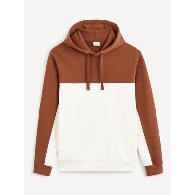 Celio Кафяво-бяла мъжка памучна блуза с качулка Celio Debiding Celio | Byal | МЪЖЕ | S