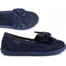 Ľahké vzdušné čipkované tenisky s mašličkou tmavomodré