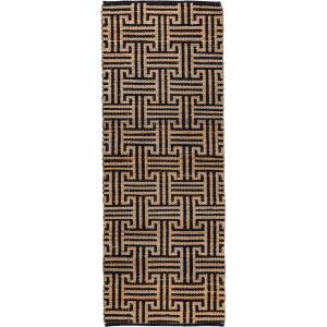 Flair Rugs Черна/естествена ръчно изработена пътека със смес от юта 80x230 cm Meander Jute - Flair Rugs (503119380293)