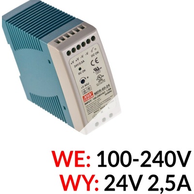 Napájací zdroj 24 V DC 2,5 A Mean Well MDR-60-24 EC-15622
