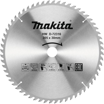 Makita Циркулярен TCT режещ диск за дърво, Makita D-72316, 305x30x60T (D-72316)