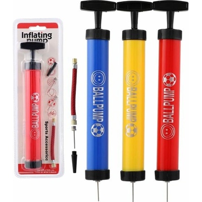 Teddies Pumpička na míče ruční plast 28cm s kovovými hroty 3 barvy na kartě 11x36x5cm