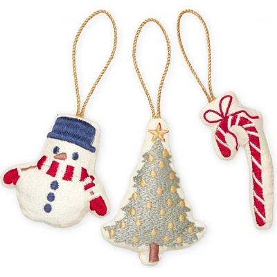 CAM CAM COPENHAGEN Vyšívaná vianočná ozdoba Snowman – set 3 ks