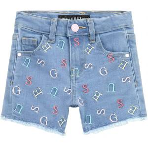 Guess Къси деним панталони за мини момиче с цветни бродирани букви Guess