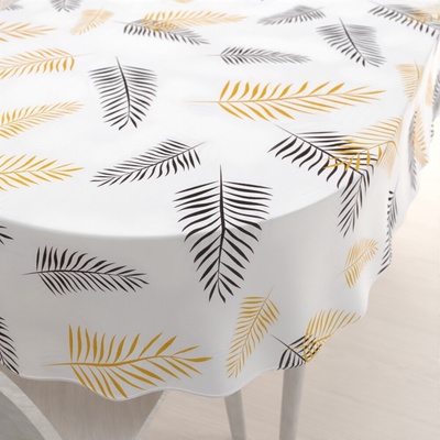 Biante bavlna oválny obrus Sandra SA-219 Zlaté a čierne palmové listy na bielom 140x220cm
