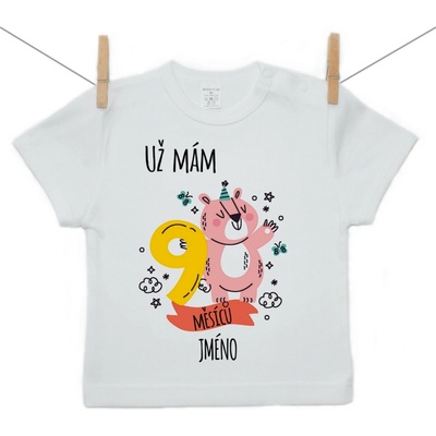 Boodyy Tričko s krátkým rukávem Už mám 9 měsíců se zvířátkem