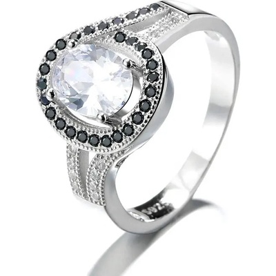 Majya Stříbrný prsten NADIA čirý kámen osázený černými zirkony 10066 6