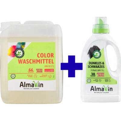 ALMAWIN Tekutý prací prostředek na tmavé a černé tkaniny 750 ml + Tekutý prací prostředek na barevné prádlo COLOR 5 l