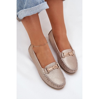 S. BARSKI Lesklé Ploché Mokasíny Z Přírodní Kůže D&A hnědá