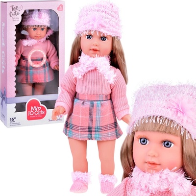 JOKO Kate s Dlhými Vlasmi s čiapkou a šálom 42cm anglická ružová