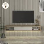 TopMebel Cross TopMebel меламинов стенен ТВ шкаф с LED осветление в сепет дъб - цвят пясъчник 150x29.6x19.2cm