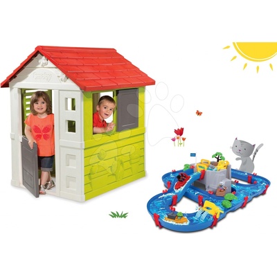 Smoby set domeček Nature se zasouvací okenicí a vodní dráha s horskou jeskyní přehradou a pumpou 810704-15