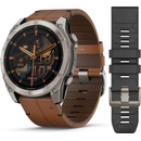 Garmin Fenix 8 AMOLED 51mm Sapphire Titanium Black/Chestnut Leather Strap 010-02905-40