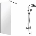 Omnires Комплект душ кабина Omnires Marina Walk-In, черна 110x200 см и душ колона Hansgrohe Vernis Blend, черна (DNR11XBLTR+26276670)