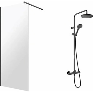 Omnires Комплект душ кабина Omnires Marina Walk-In, черна 110x200 см и душ колона Hansgrohe Vernis Blend, черна (DNR11XBLTR+26276670)