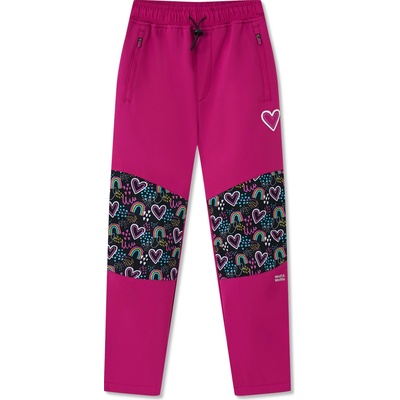 Wolf & Wolfie B2591B Dívčí softshellové kalhoty, zateplené růžová srdíčka