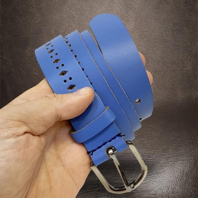 Modrý dámský kožený pásek a vlastním monogram v ceně – Zboží Mobilmania