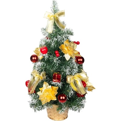 Stromček MagicHome Vianoce, ozdobený, zlato-červený, 50 cm