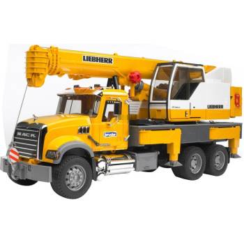 BRUDER Bruder MACK Granite Liebherr LKW модел влекач с кран, жълт/сив (02818)