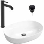 Rea Комплект за умивалник за плот Rea Cleo бял 61 см, черен смесител за умивалник Ideal Standard Ceraline и черен вентил за умивалник Click-Clack D (5902557340446+BC269XG+E0101020102-3)