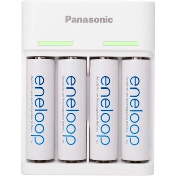 Panasonic Eneloop Basic Charger KKJ61MCC40USB - зарядно за презареждаеми батерии с включени в комплекта 4 броя AA батерии (бял)