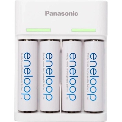 Panasonic Eneloop Basic Charger KKJ61MCC40USB - зарядно за презареждаеми батерии с включени в комплекта 4 броя AA батерии (бял)