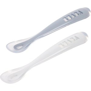Beaba Silicone Spoon Set лъжичка с калъфка Pebble / Cloud Blue 2 бр