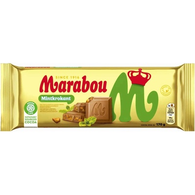 Marabou Mintkrokant mléčná s mátou a mandlovým karamelem 170 g