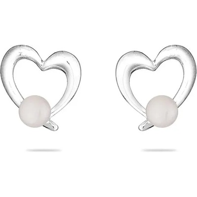 Swan Сребърно колие сърце със сладководна бяла перла LA123EW Swan