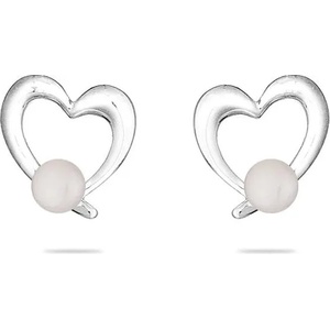 Swan Сребърно колие сърце със сладководна бяла перла LA123EW Swan