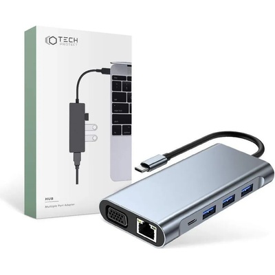Tech-Protect USB-C Hub 10-in-1 v7 - мултифункционален хъб за свързване на допълнителна периферия за устройства с USB-C порт (тъмносив)