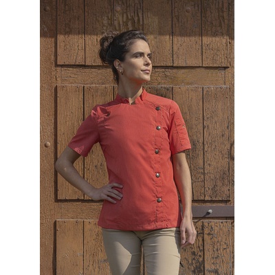 Karlowsky Червена дамска готварска куртка с къс ръкав Jeans Lady от Karlowsky Fashion в vvmstore. com (JF21-82)