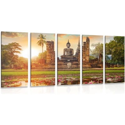 5-dílný obraz socha Buddhy v parku Sukhothai - 100x50