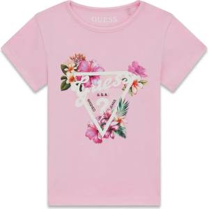 GUESS Розова тениска за мини момиче с бяло лого Guess и цветя
