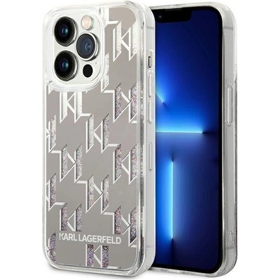 KARL LAGERFELD Кейс Karl Lagerfeld KLHCP14LLMNMS за iPhone 14 Pro 6.1", твърд, сребърен / сребърен, Liquid Glitter Monogram (3666339076290)