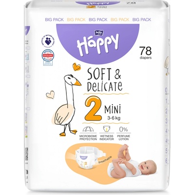 bella baby Happy Mini s indikátorem moči 2 3-6 kg BickPack 78 ks