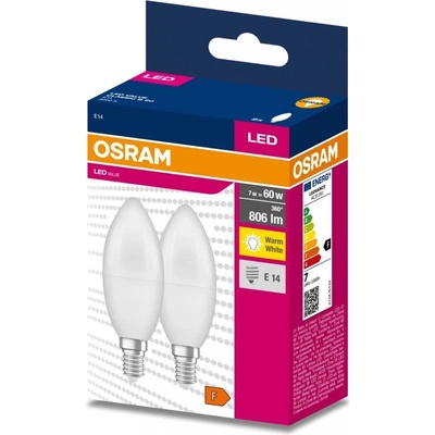 Osram 2PAK LED žiarovka E14 B35 7W = 60W 806lm 3000K Warm 220° VALUE