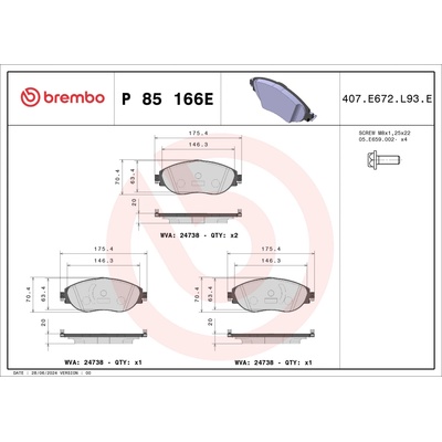 Sada brzdových platničiek, vždy 4 kusy v sade BREMBO P 85 166E (P85166E)