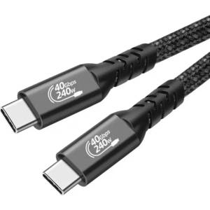  Mobilly USB4 USB-C кабел 5A, 240W, Thunderbolt 3, 40Gbps 8K@60Hz, оплетен, 1, 5 м, черен (XXX)