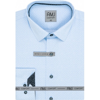 AMJ pánská bavlněná košile dlouhý rukáv VDBR1294 vzorovaná světle modrá