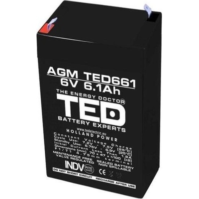 Ted electric Оловна Батерия TED ELECTRIC, 6V, 6.1Ah, 70/ 47/ 100 mm, AGM (TED-6V-4.5-AGM)