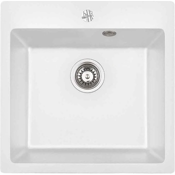 Inter Ceramic Кухненска мивка 5050 бяла, Inter Ceramic, гранит, едно корито, със сифон, 50x20х50см (5050 WHITE)