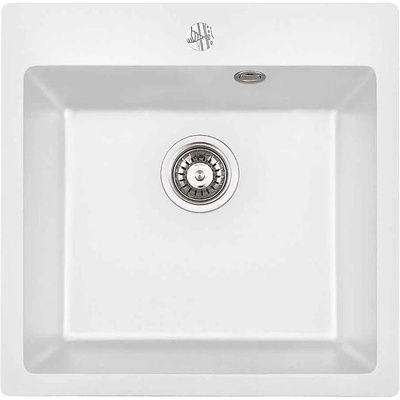 Inter Ceramic Кухненска мивка 5050 бяла, Inter Ceramic, гранит, едно корито, със сифон, 50x20х50см (5050 WHITE)