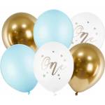 PartyDeco Латексови балони - Първи рожден ден сини 6 бр