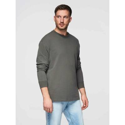 Ombre Clothing pánské tričko s dlouhým rukávem Mete šedo-zelená