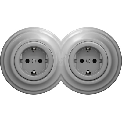 Kliklap - Двойна ретро битова розетка с рамка SCHUKO 230V, сива (KA0053C)