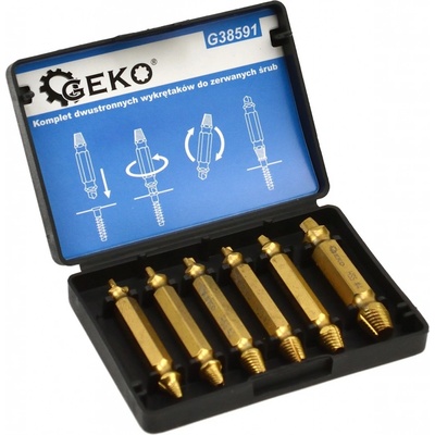 GEKO G38591 Vytahováky zalomených šroubů s poškozenou hlavou, oboustranné, 3-12 mm, 6 ks